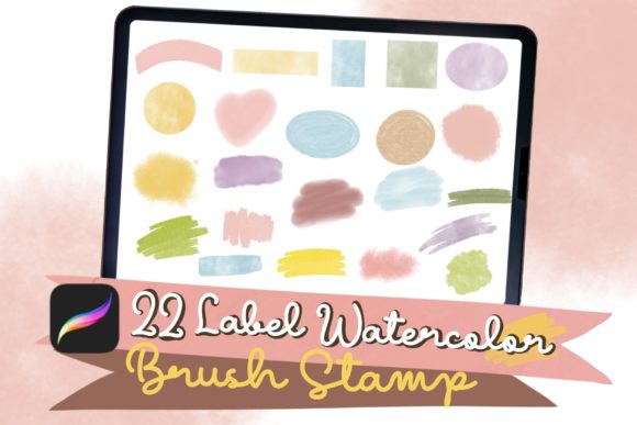 Download Watercolor Label Procreate Brush Stamp - Procreate brush Collection